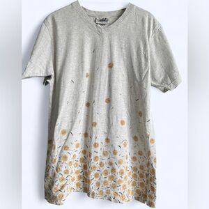 90s Northern Reflections Womens Grey Sunflower Floral Cotton Short Sleeve Medium